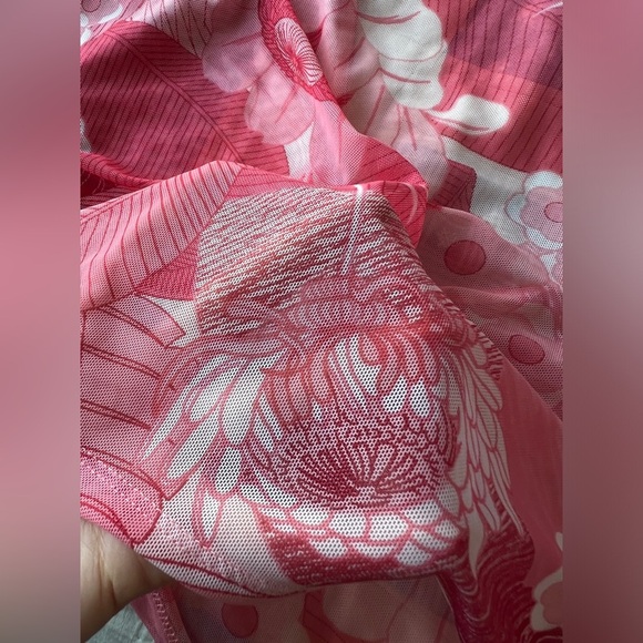 Silk & Satin Womens Floral Coastal Pink Mesh Halter Lingerie Swim Cover Up Top - Picture 3 of 9